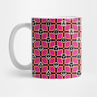 1970s Retro Inspired Polyhedral Dice Set and Leaf Seamless Pattern - Pink Mug